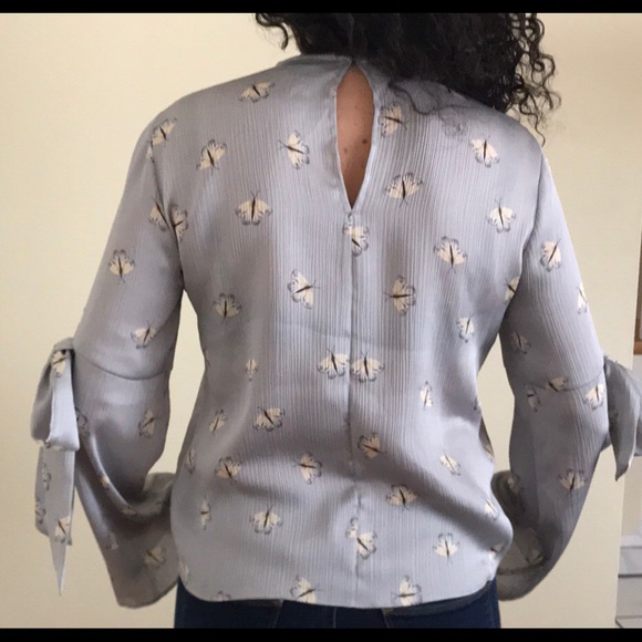 TOPSHOP Moth Print Tie Sleeve Blouse - Picture 6 of 6